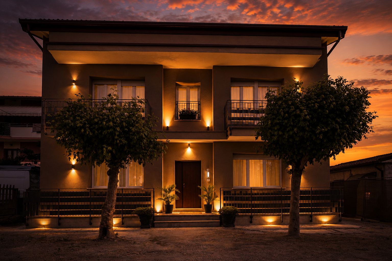 Esterno di Casa Mami al tramonto